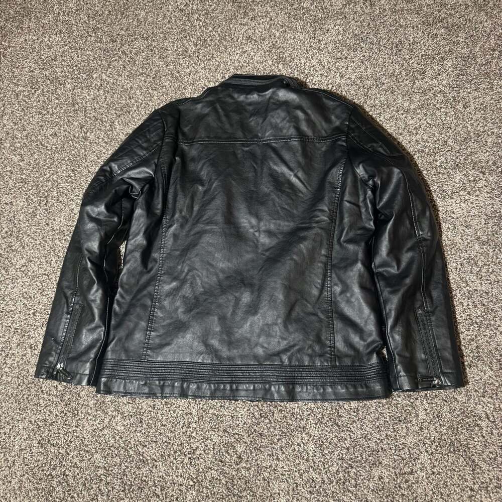 American Breed Faux Leather Jacket Size M Black Moto Fur Lined - Picture 4 of 7